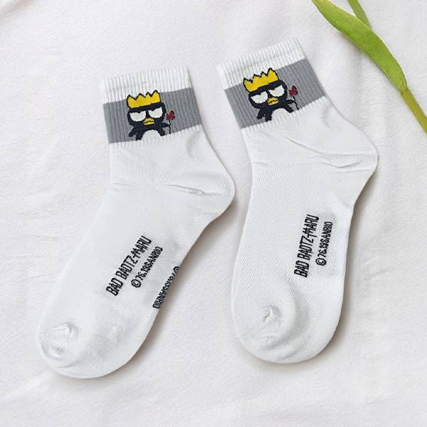 White Bad Badtz-Maru Character Socks - Gray Band
