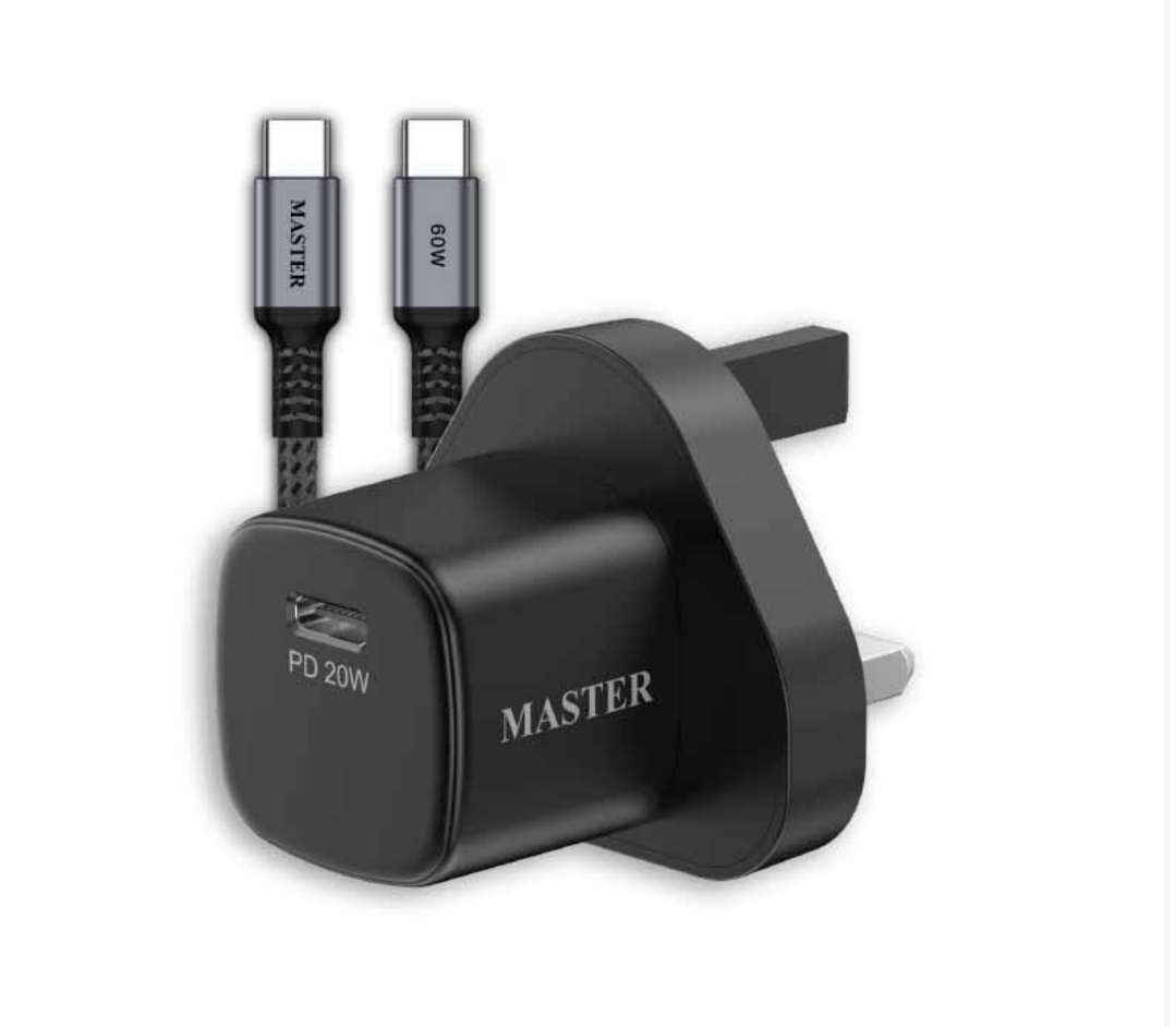 MASTER PD 20W MINI CHARGER WITH CBALE 60W C to C - Black