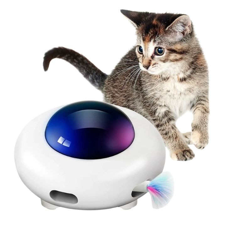 UFO Interactive Cat Toy with Rotating Feather and USB Charging