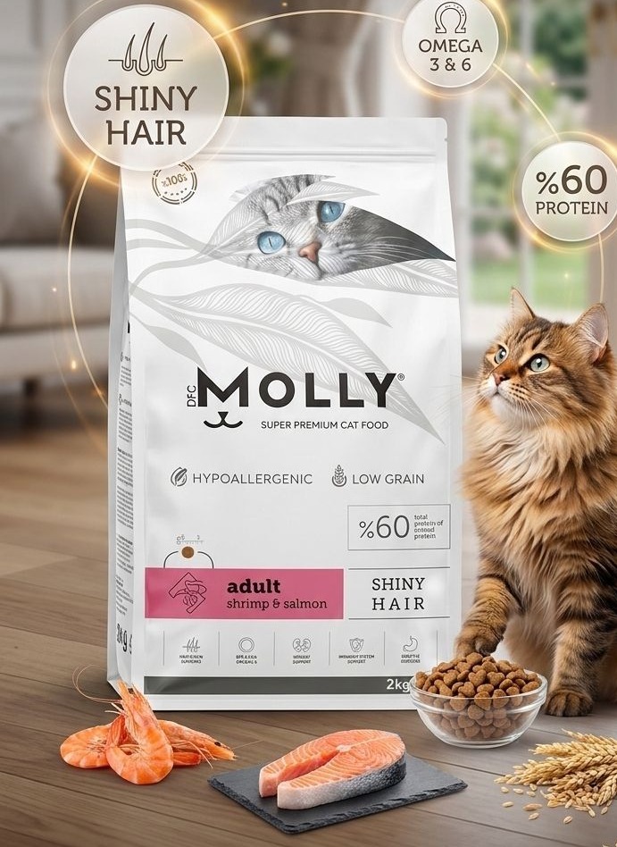 دراي فود مولي بالجمبري وسمك السلمون للقطط البالغة Molly Dry Food