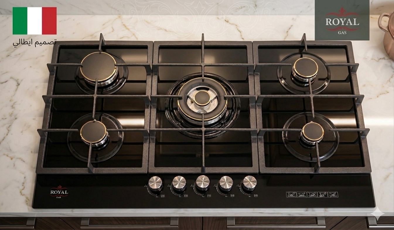 طباخ رويال جاز  بلتن المتطور 60*90 زجاج اسود تصميم ايطالي
