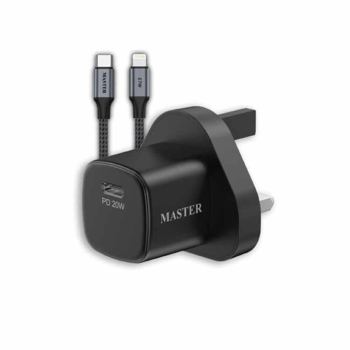 شاحن GaN بمنفذي USB-C و USB-A - 30 واط مع كابل USB-C إلى USB-C 60 واط - أسود