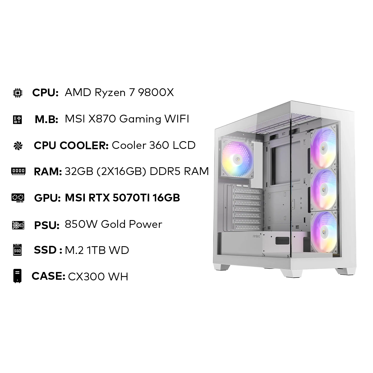 تجميعة ألعاب Ryzen 7 9800X RTX 5070 Ti AMD Ryzen 7 9800X RTX 5070 Ti ...