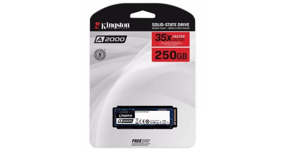 قرص الحالة الصلبة Kingston A2000 NVMe PCIe M.2 2280 سعة 250 جيجابايت (SA2000M8/250G)