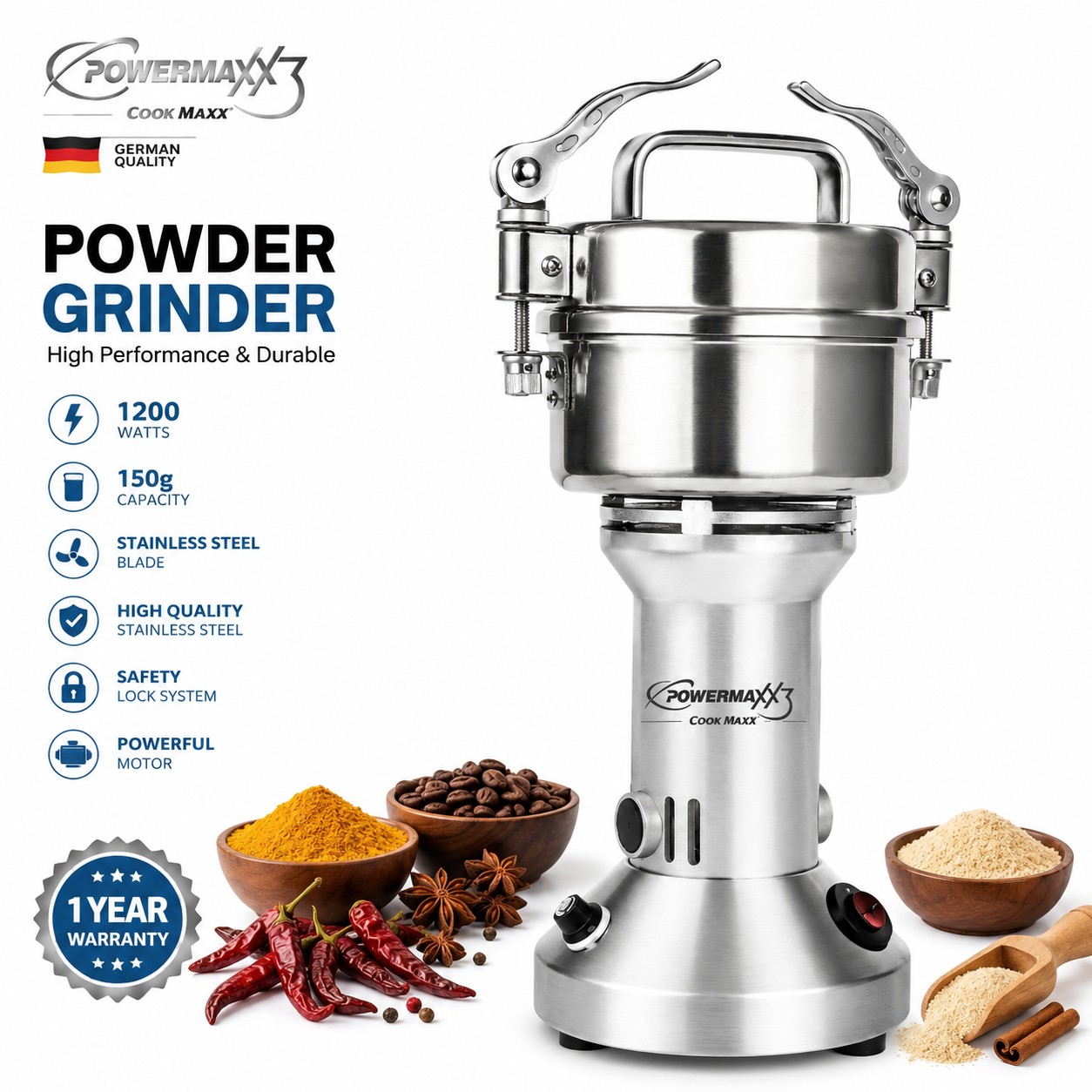 مطحنة توابل وحبوب كهربائية احترافية 1200 واط – PowerMaxx3 RPX103