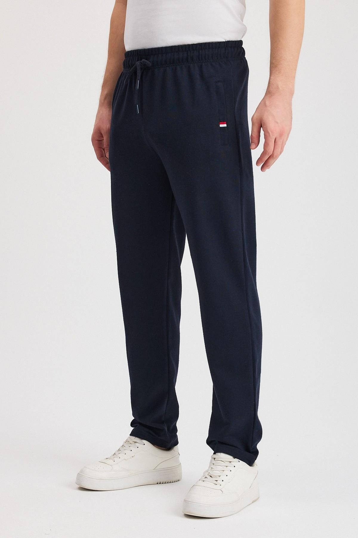 Men's Casual Tracksuit Bottoms with Zipper Pockets & Embroidery