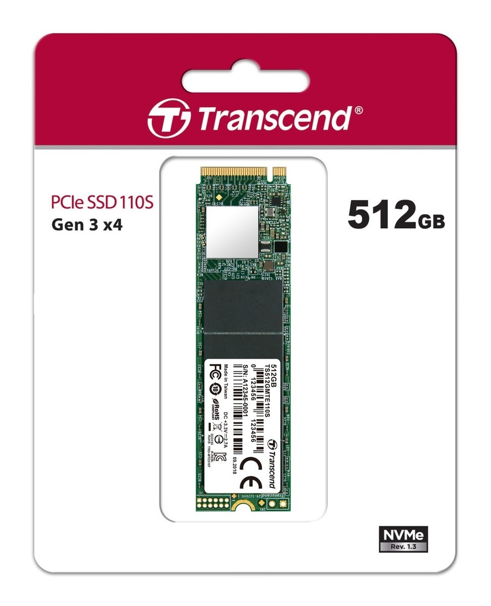 قرص الحالة الصلبة Transcend MTE110S / MTE110Q NVMe PCIe SSD بسعة 512 جيجابايت