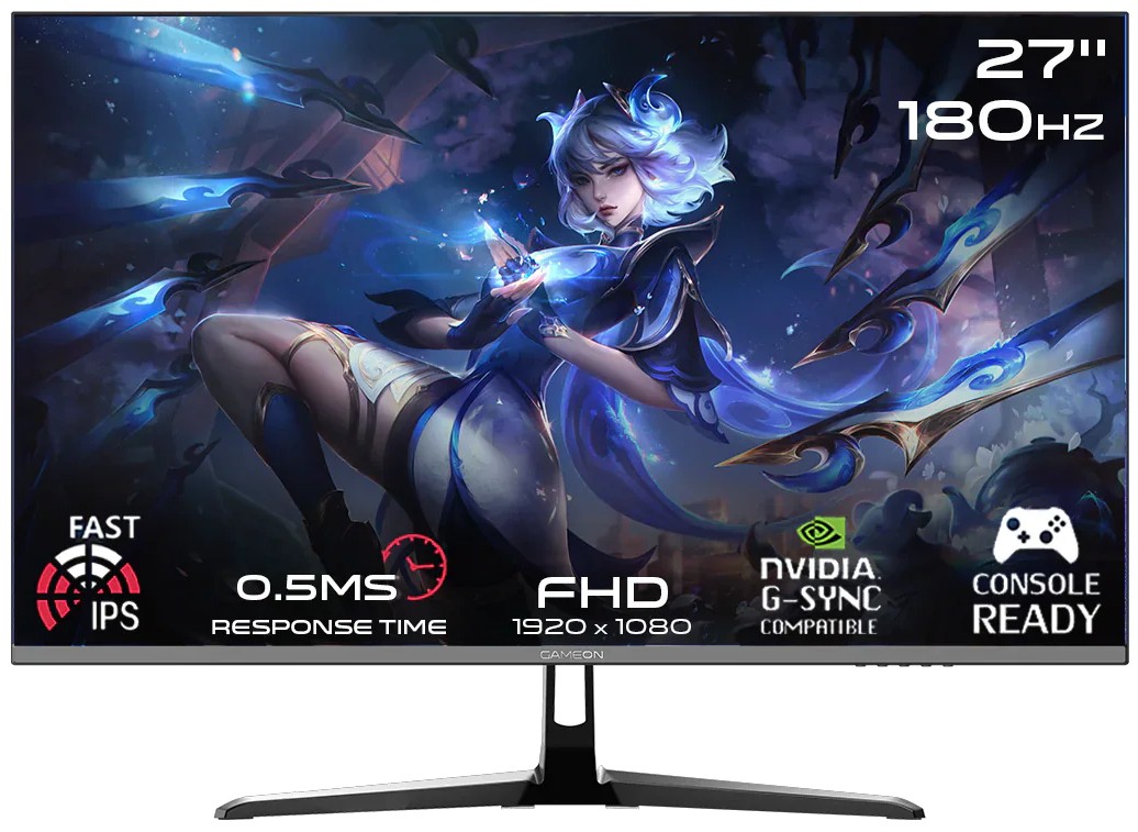شاشة ألعاب GAMEON Pro مقاس 27 بوصة FHD Fast IPS 180Hz وزمن استجابة 0.5ms تدعم PS5