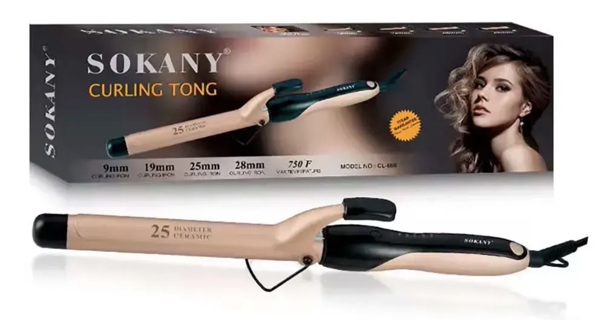 SOKANY Professional Ceramic Curling Tong 25mm - 750°F (Model: CL-666)
