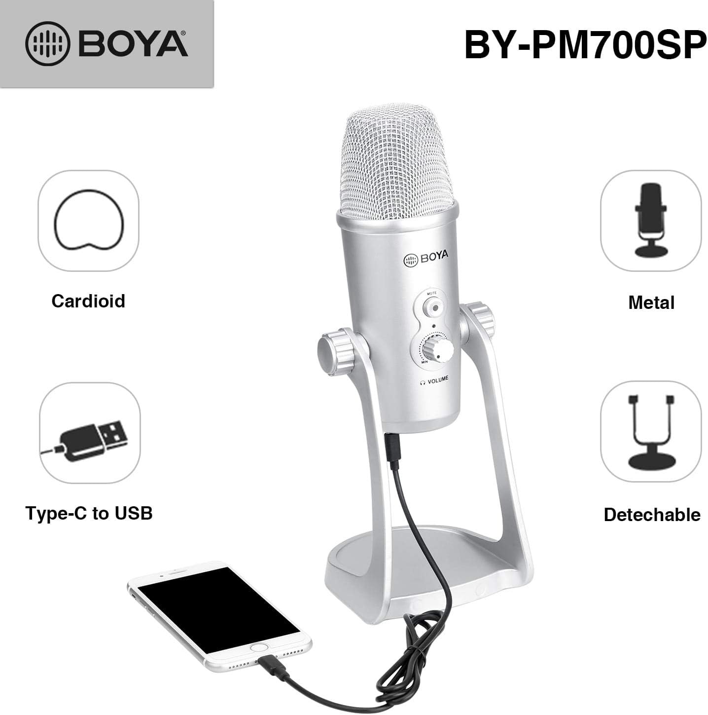 ميكروفون بويا BY-PM700SP USB بلاستيكي أبيض