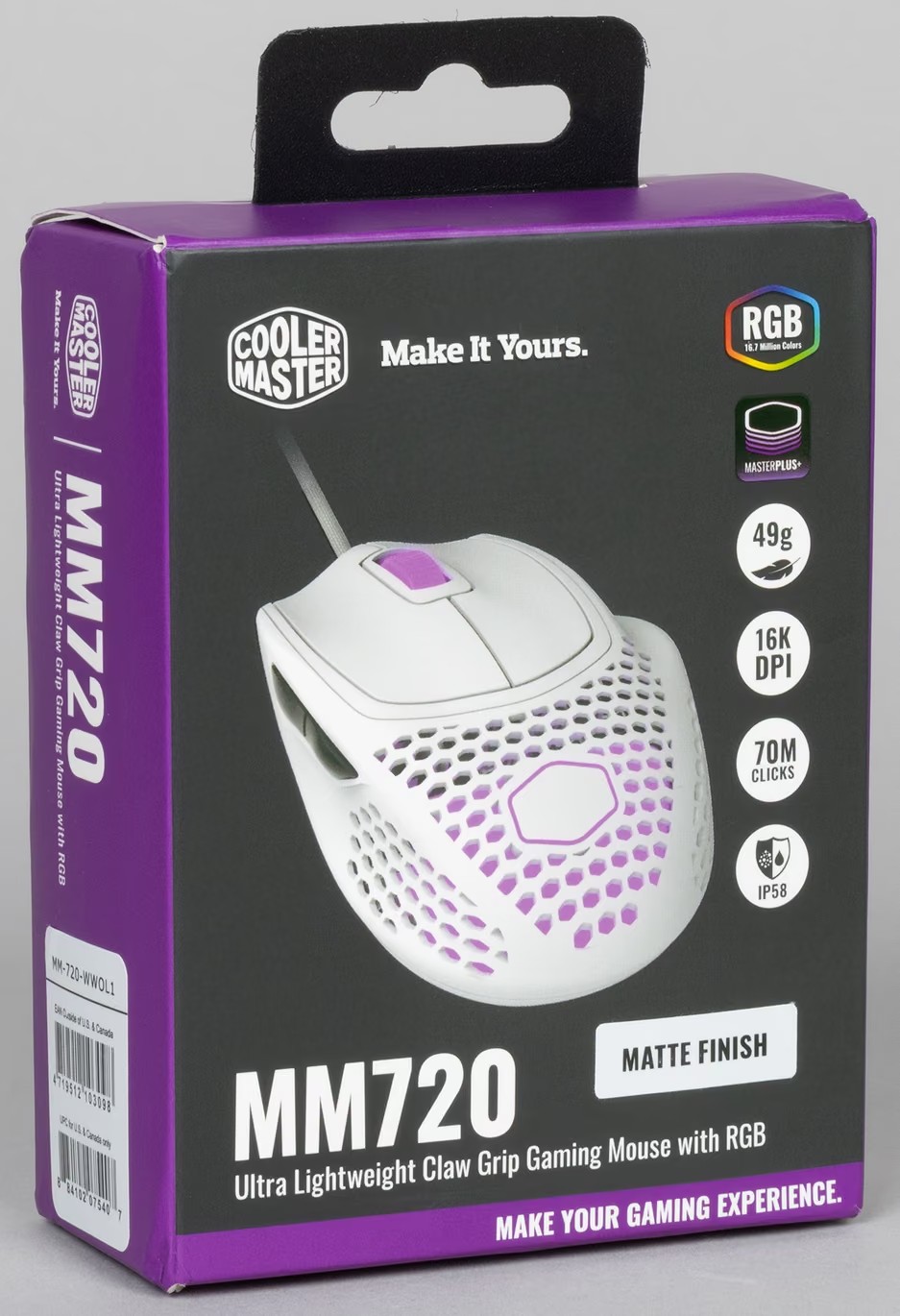 ماوس ألعاب Cooler Master MM720 خفيف الوزن RGB – أبيض لامع