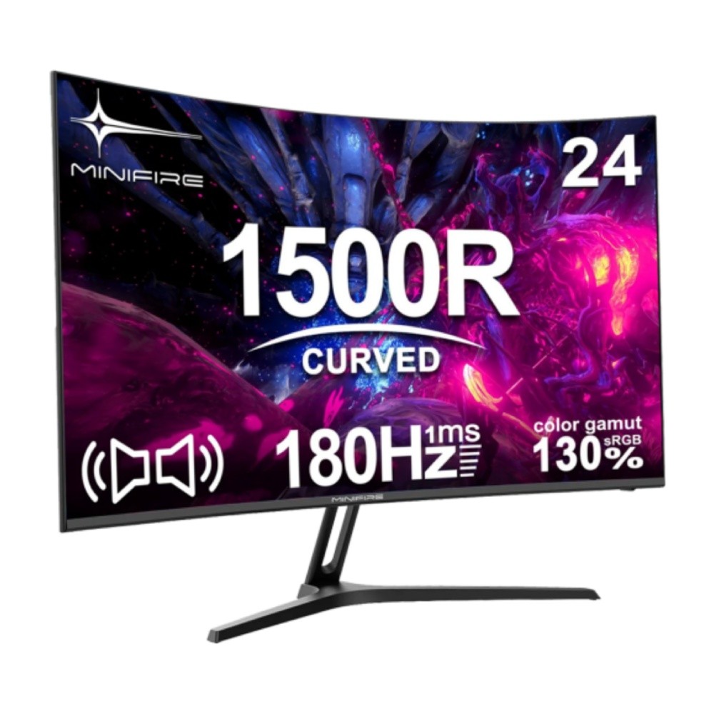 شاشة الألعاب Minifire MFG24C1 قياس 24 بوصة بدقة FHD ولوحة VA منحنية وتردد 180Hz - أسود