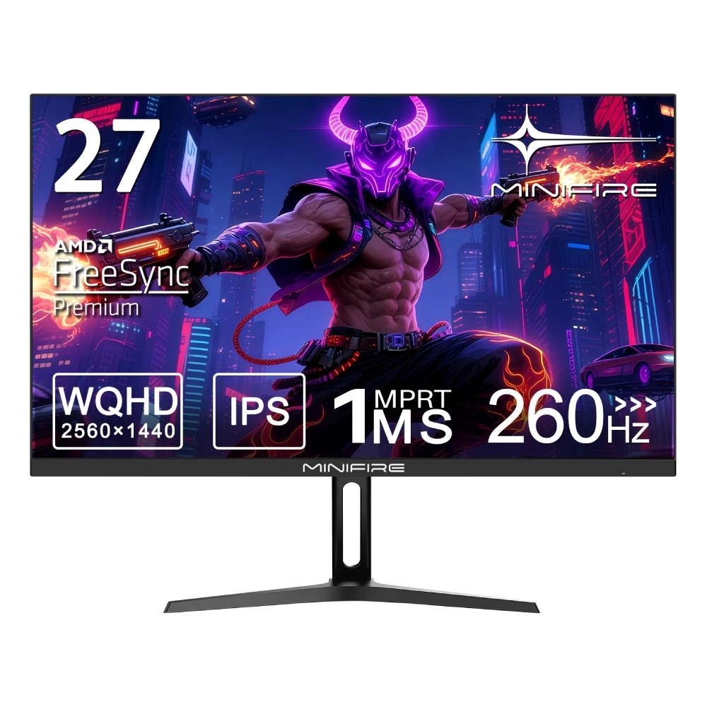 شاشة الألعاب Minifire MFG27F4Q Pro قياس 27 بوصة بدقة 2K QHD ولوحة IPS مسطحة وتردد 260Hz - أسود