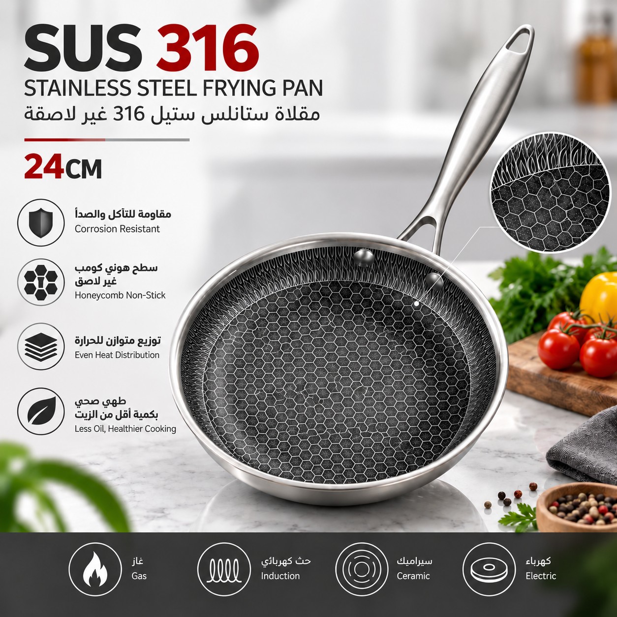 مقلاة 316 هوني كومب غير لاصقة 24 سم