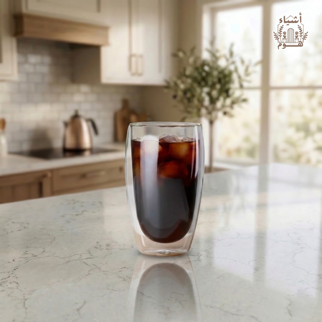 كوب زجاجي طويل مزدوج الجدار (دبل وول) مقاوِم للحرارة للمشروبات الباردة والساخنة
