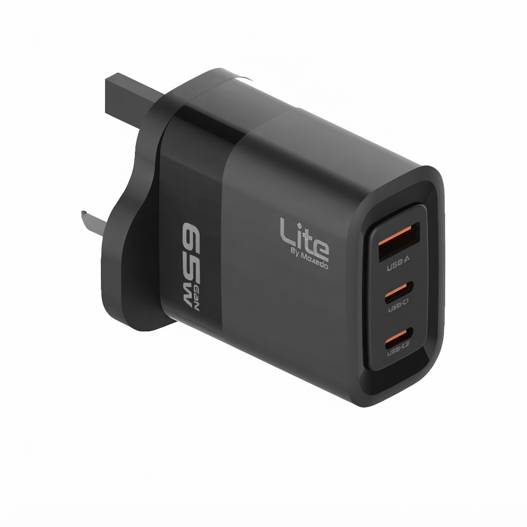شاحن Moxedo GaN بقدرة 65 واط – منفذا USB-C ومنفذ USB-A