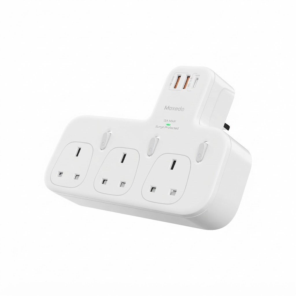 محوّل تمديد كهربائي Moxedo بقدرة 20 واط – 3 منافذ USB-C – 3A