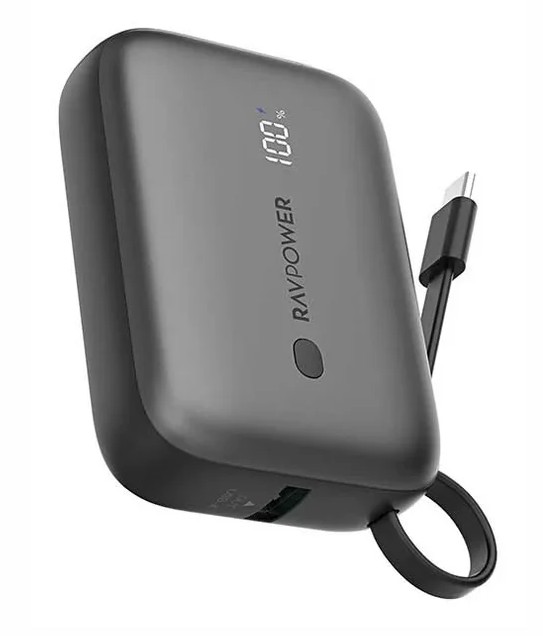 باور بانك RAVPower RP-PB1224 PD Pioneer سعة 10000mAh بقدرة 20 واط مع كابل USB-C مدمج أسود