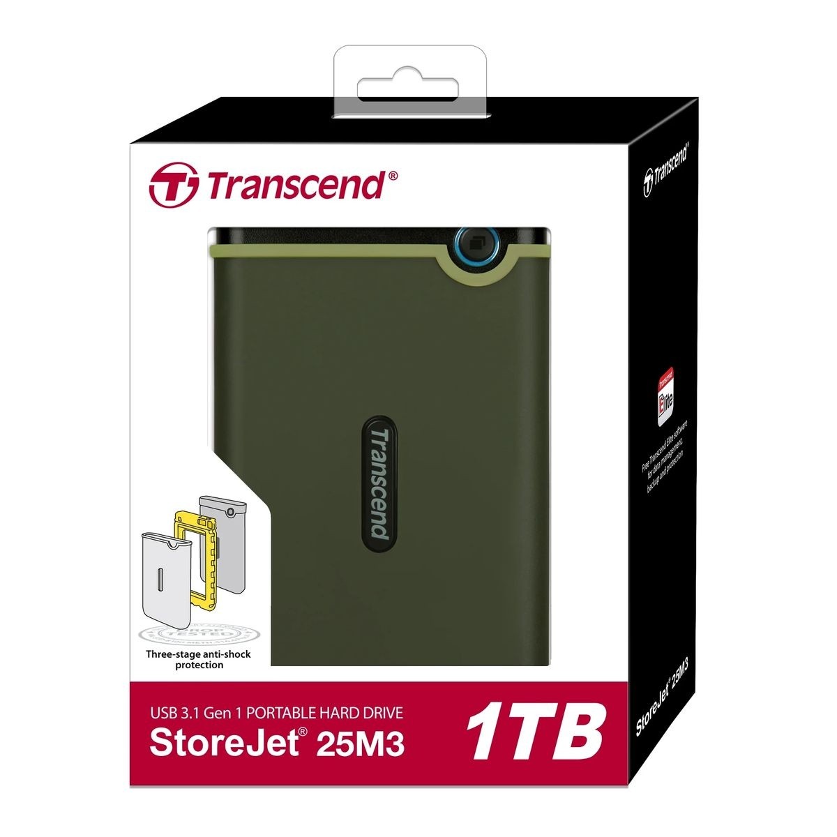 هارد درايف خارجي محمول Transcend StoreJet 25M3 سعة 1TB – رمادي حديدي