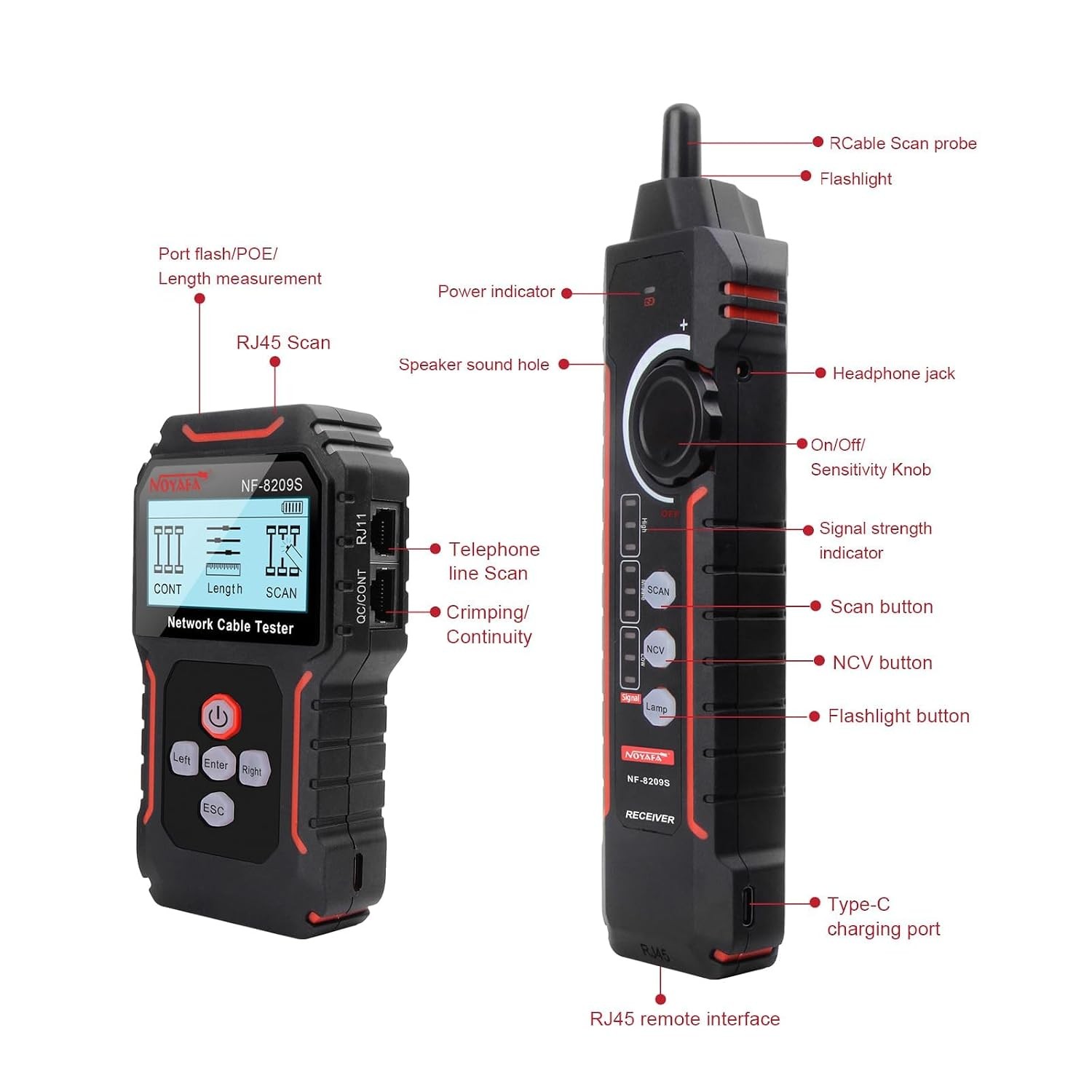فاحص كيبلات انترنت NOYAFA NF-8209S Network Cable Tester