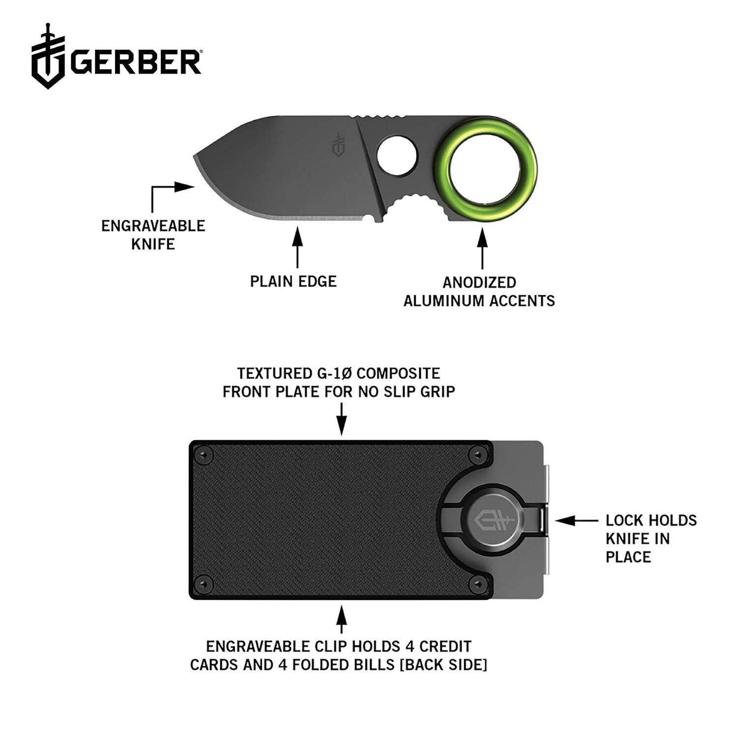 سكين تخييم صغيرة مع مشبك نقود مدمج Gerber GDC Money Clip with Stainless Steel Pocket Knife for Camping & Hiking & EDC