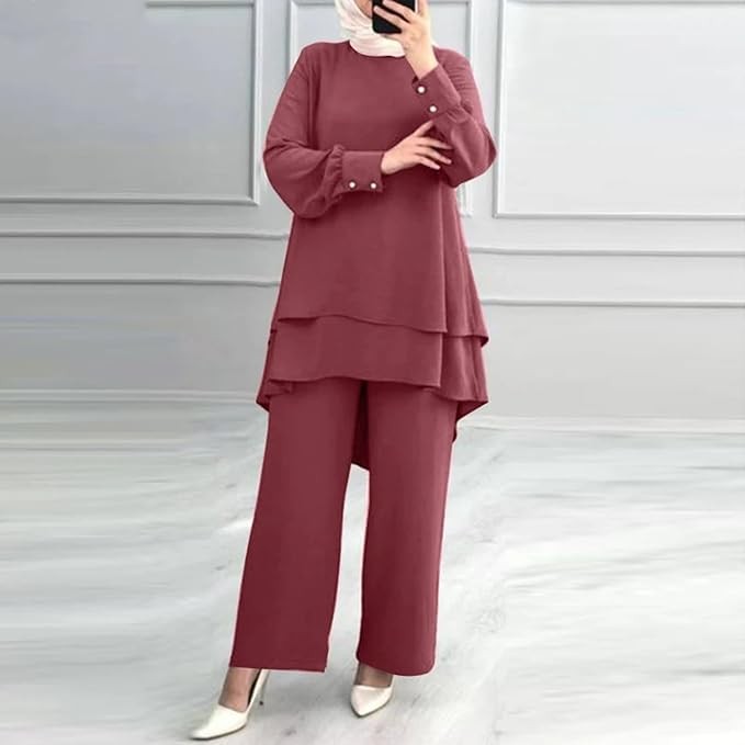 طقم نسائي من قطعتين بتصميم طبقات أنيق