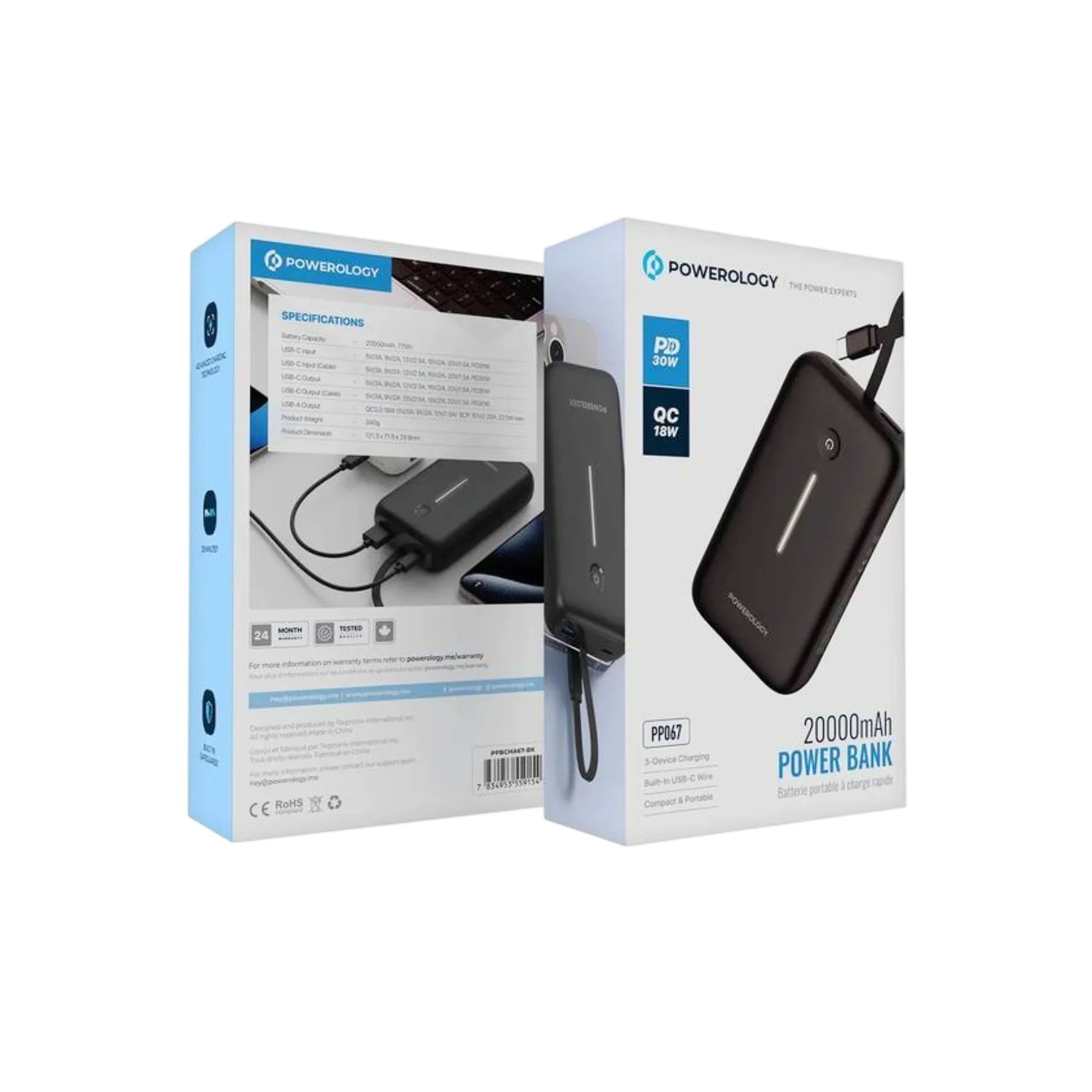 باور بانك بسعة 20,000mAh من Powerology شحن بقوة 30W