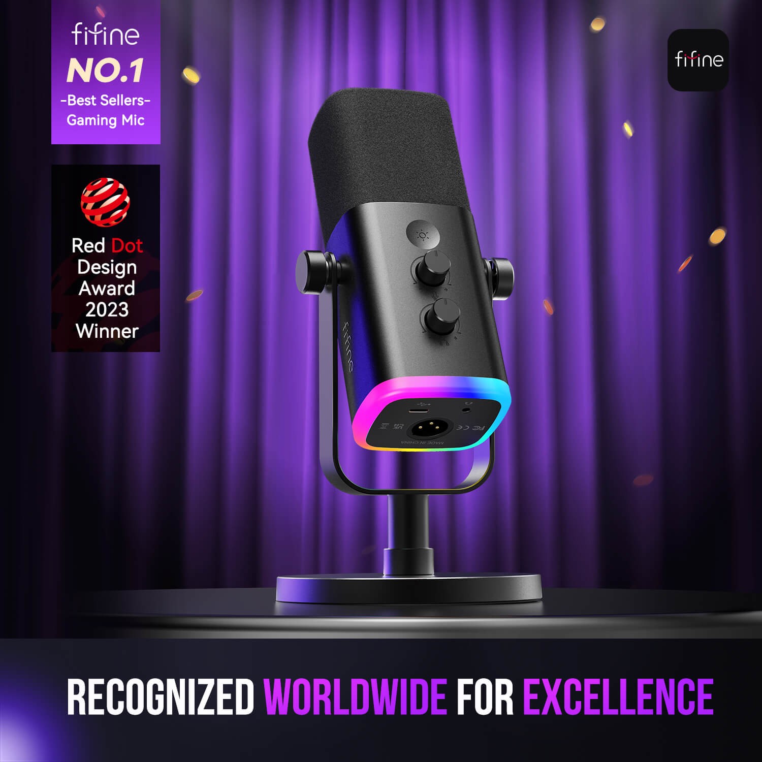 ميكروفون FIFINE AmpliGame AM8 ديناميكي USB/XLR مع إضاءة RGB