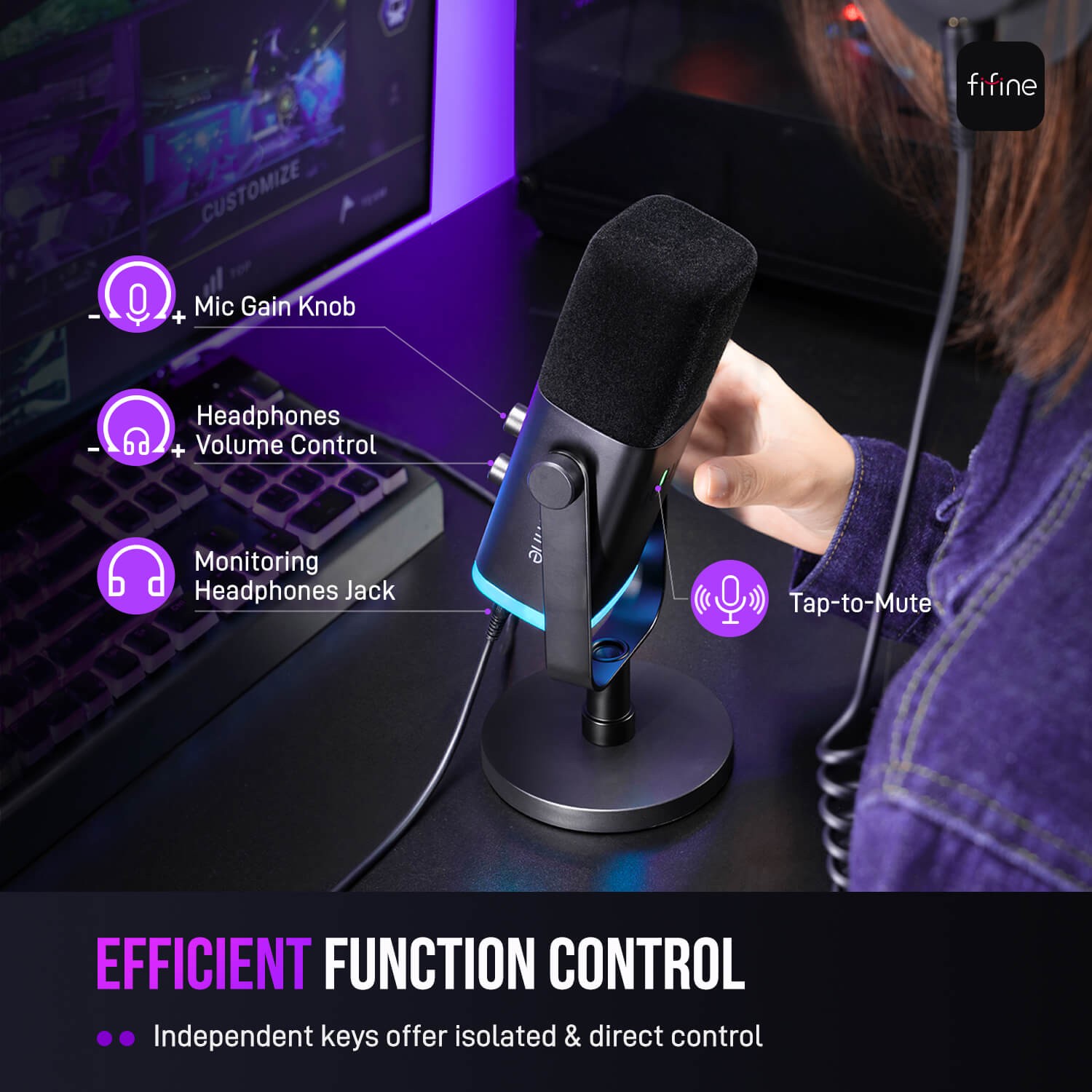 ميكروفون FIFINE AmpliGame AM8 ديناميكي USB/XLR مع إضاءة RGB
