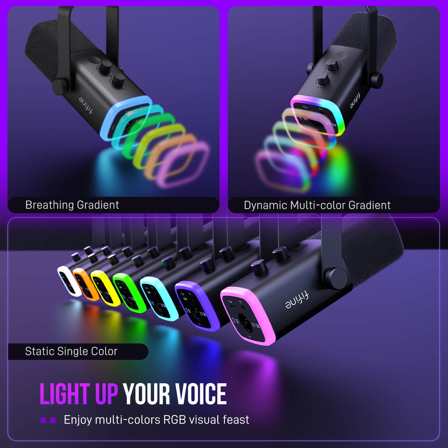 ميكروفون FIFINE AmpliGame AM8 ديناميكي USB/XLR مع إضاءة RGB