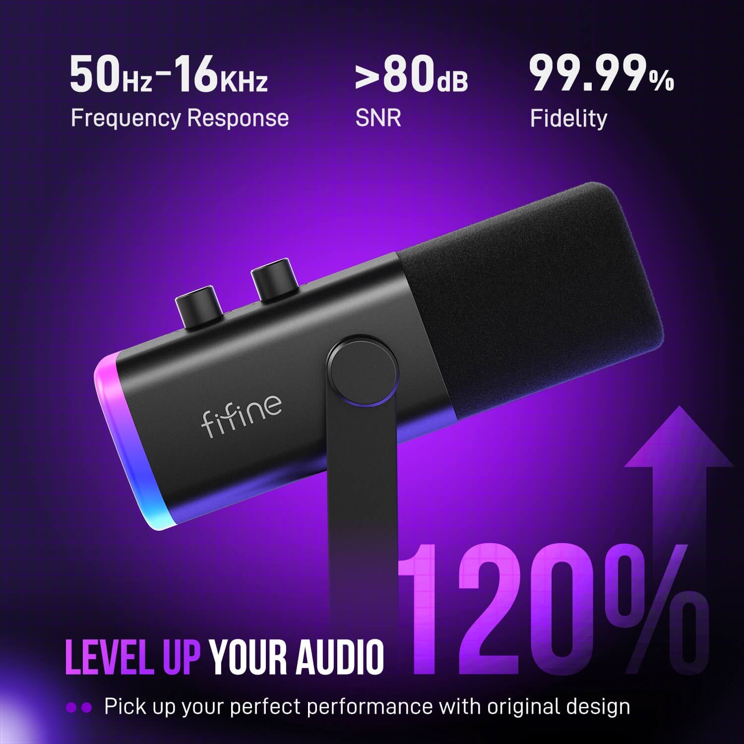ميكروفون FIFINE AmpliGame AM8 ديناميكي USB/XLR مع إضاءة RGB