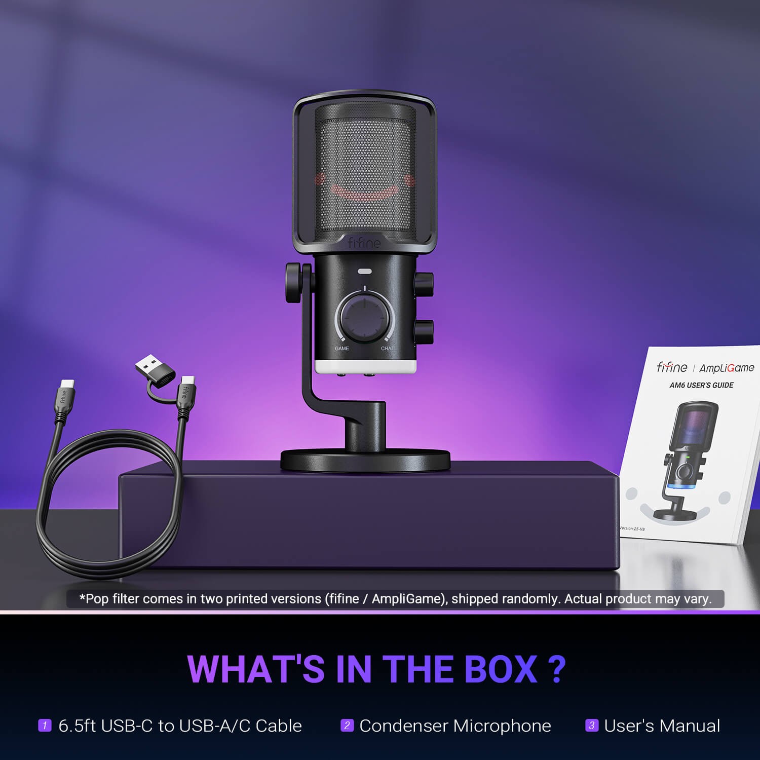 ميكروفون FIFINE AmpliGame AM6 مكثف USB مع إضاءة RGB