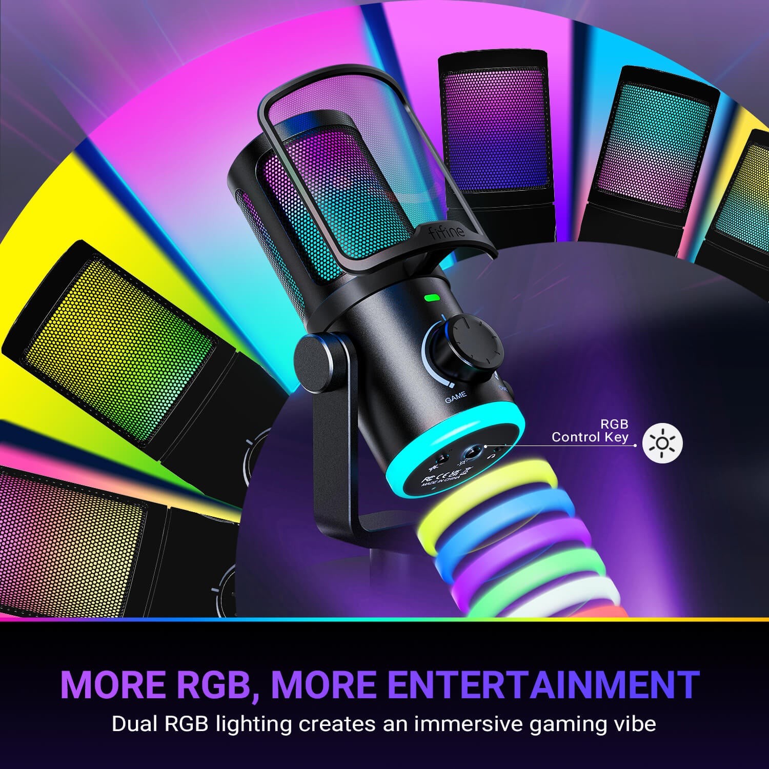 ميكروفون FIFINE AmpliGame AM6 مكثف USB مع إضاءة RGB