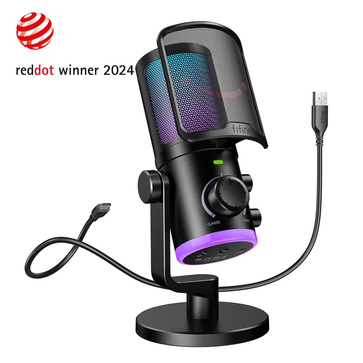 ميكروفون FIFINE AmpliGame AM6 مكثف USB مع إضاءة RGB