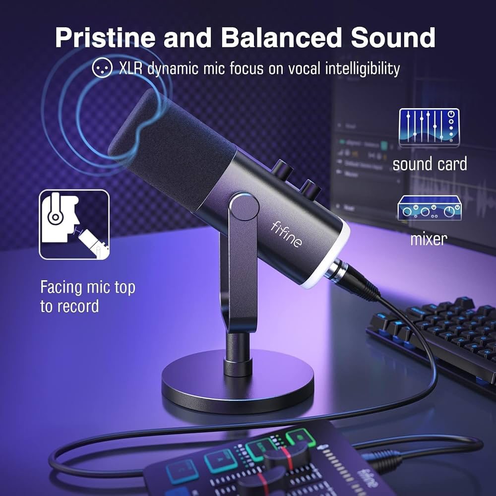 ميكروفون FIFINE TAM8 AmpliGame ديناميكي USB/XLR مع ذراع ميكروفون منخفض الارتفاع BM88 للبودكاست