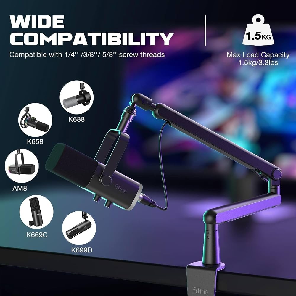 ميكروفون FIFINE TAM8 AmpliGame ديناميكي USB/XLR مع ذراع ميكروفون منخفض الارتفاع BM88 للبودكاست