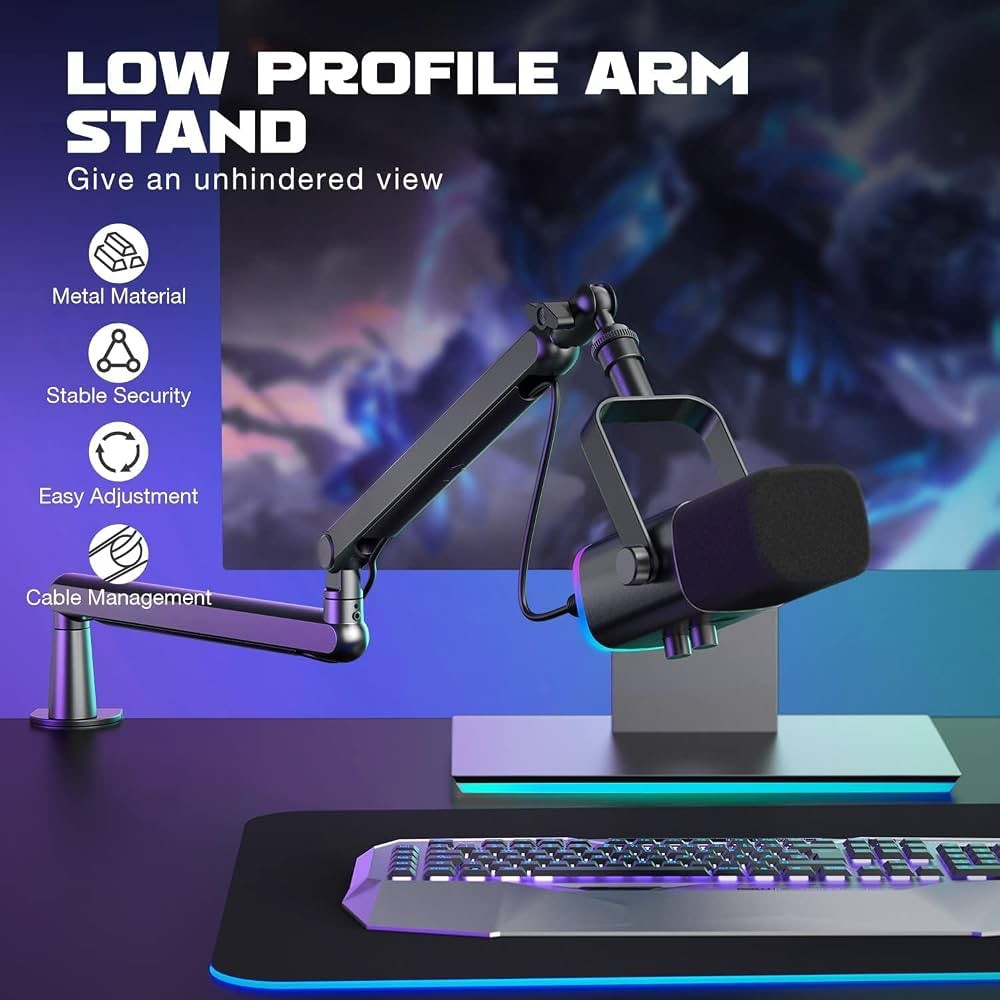 ميكروفون FIFINE TAM8 AmpliGame ديناميكي USB/XLR مع ذراع ميكروفون منخفض الارتفاع BM88 للبودكاست