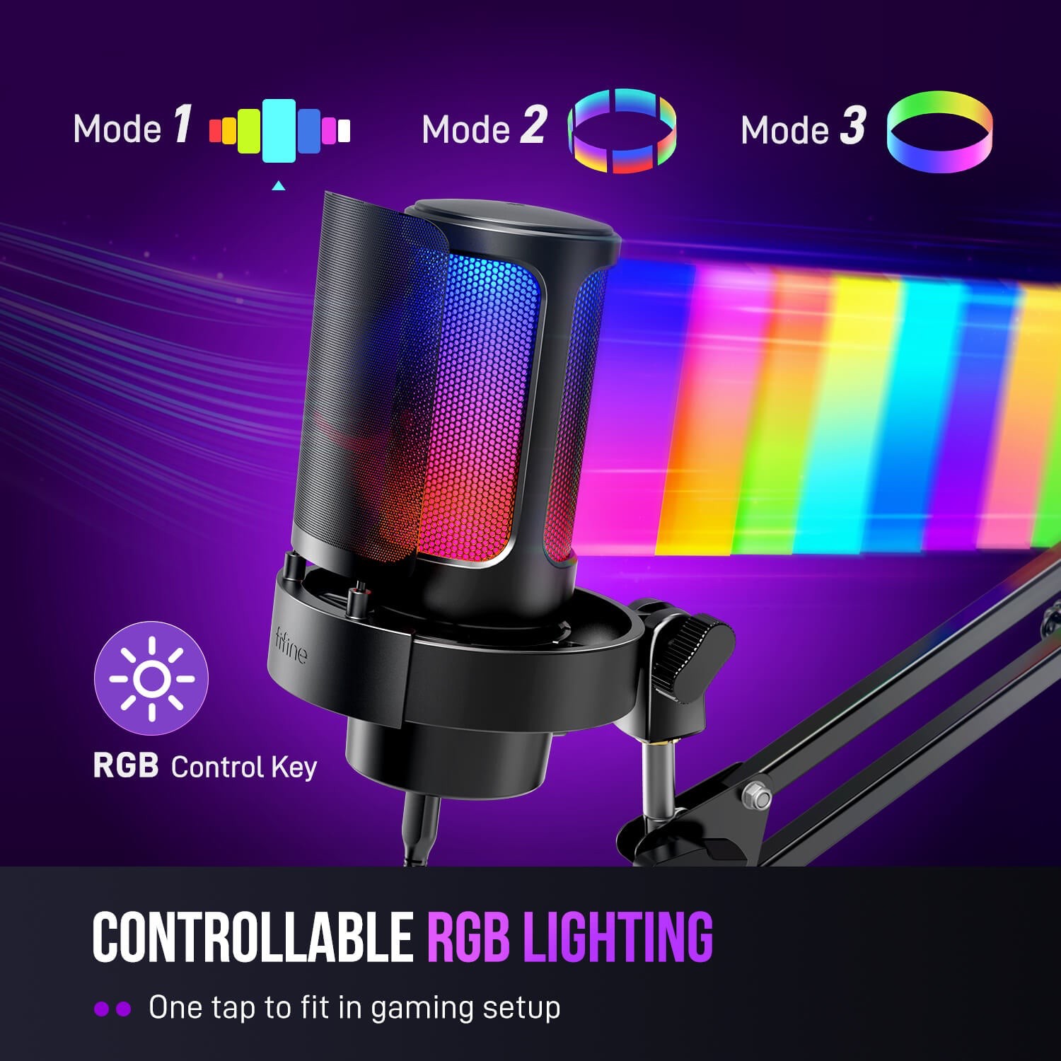 ميكروفون FIFINE AmpliGame A8T مكثف USB مع حامل ذراع وإضاءة RGB