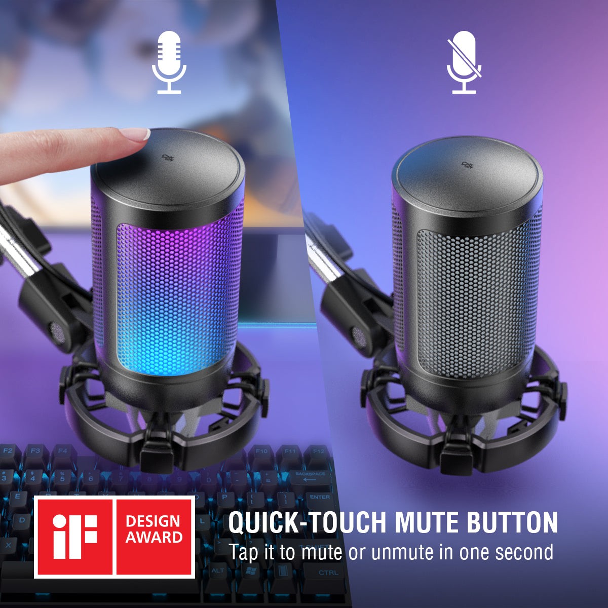 ميكروفون FIFINE AmpliGame A6T مكثف USB مع حامل ذراع وإضاءة RGB