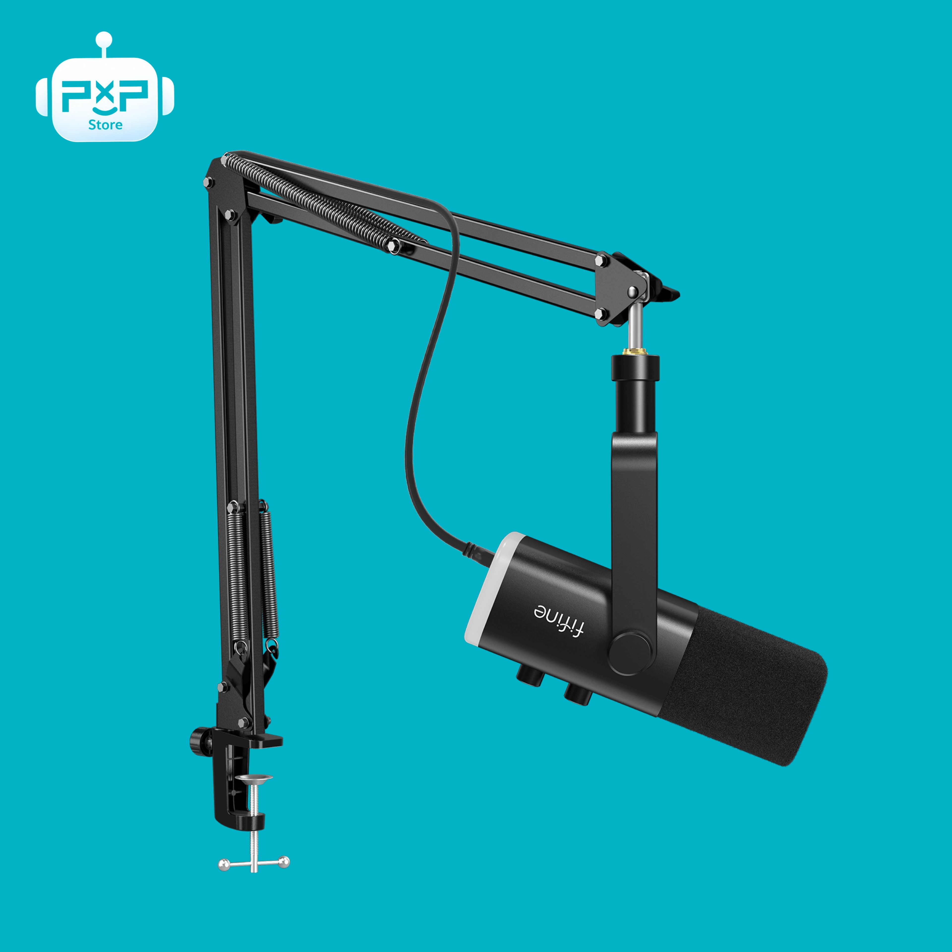 ميكروفون FIFINE AmpliGame AM8T ديناميكي USB/XLR مع حامل ذراع وإضاءة RGB