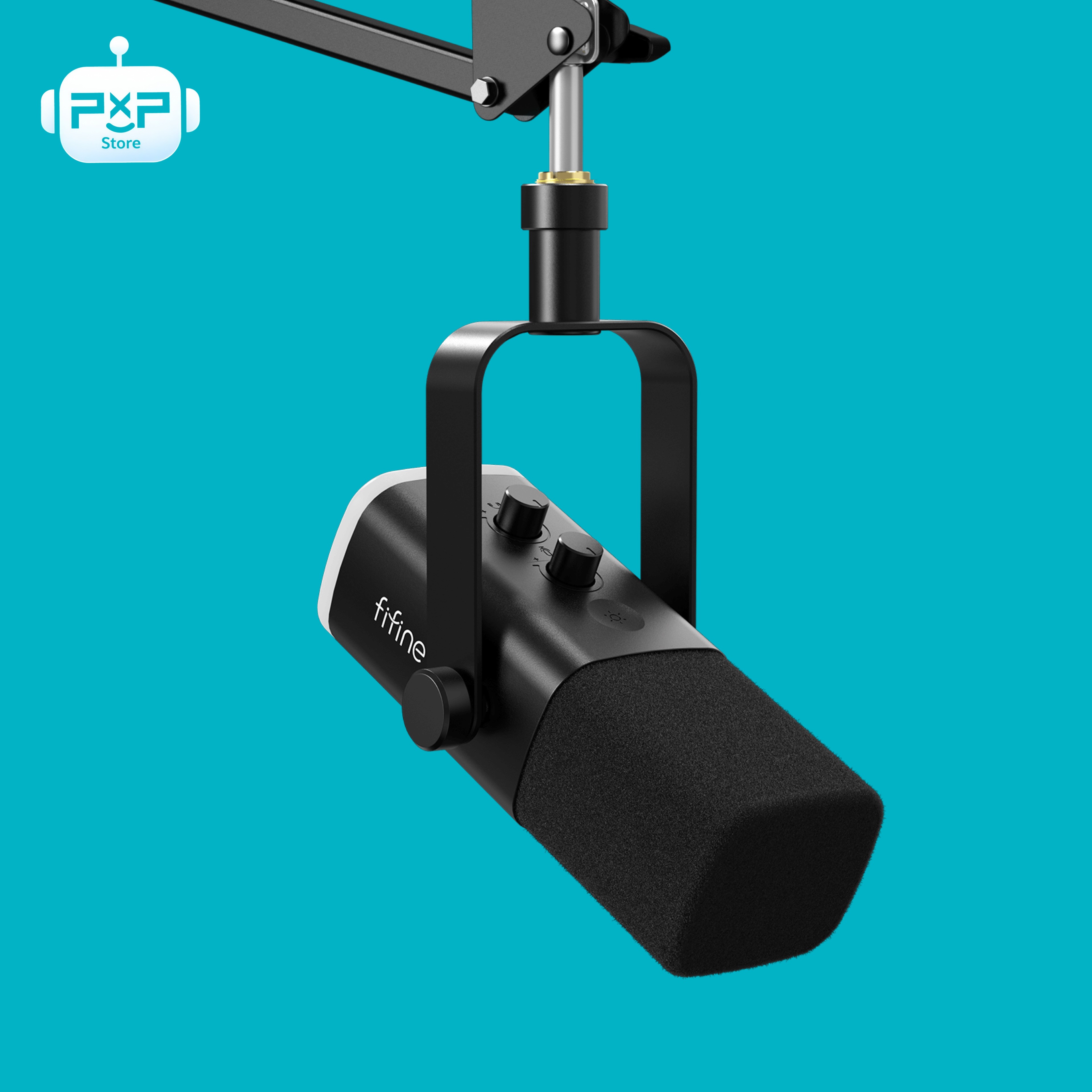 ميكروفون FIFINE AmpliGame AM8T ديناميكي USB/XLR مع حامل ذراع وإضاءة RGB