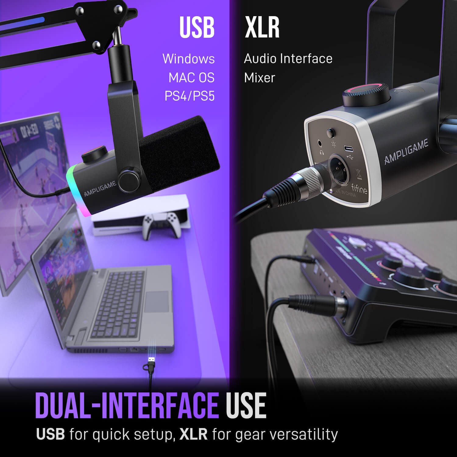 ميكروفون FIFINE AM8PROT للبث المباشر مع USB/XLR وكابل XLR