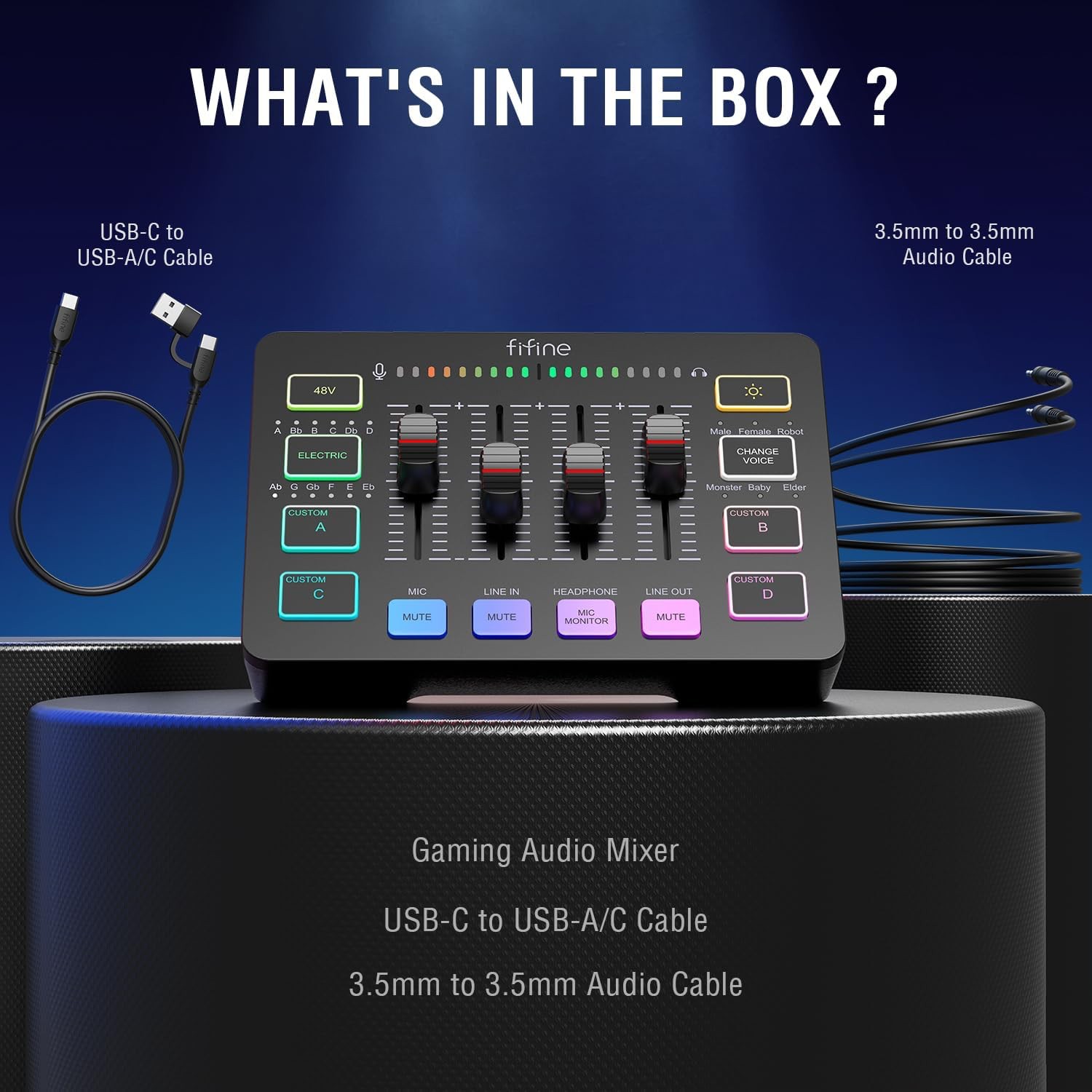 ميكسر صوت FIFINE AmpliGame SC3 للألعاب مع إضاءة RGB