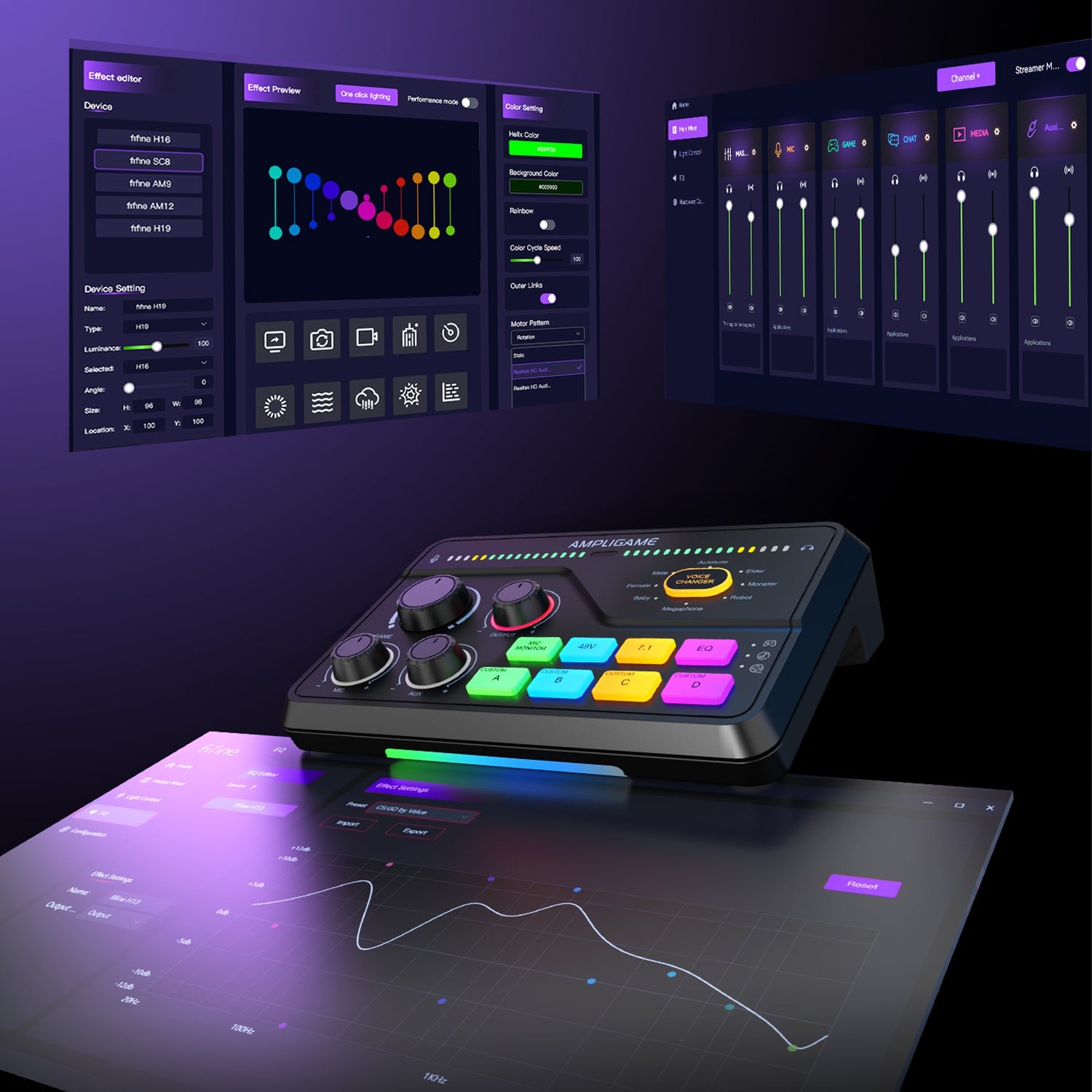 ميكسر صوت FIFINE AmpliGame SC8 للألعاب مع إضاءة RGB