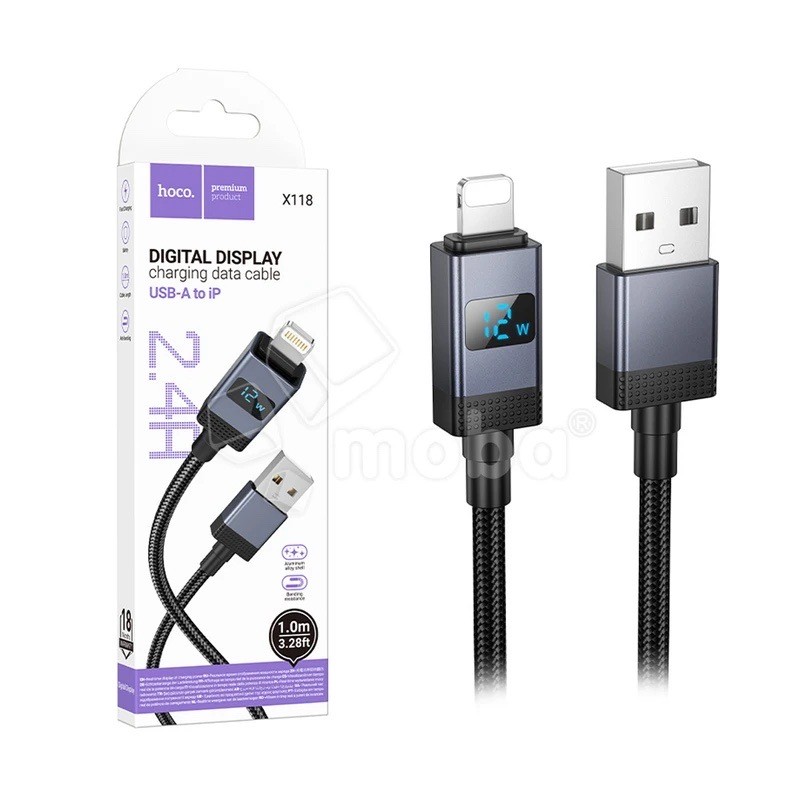 كيبل شحن بمنفذ  USB-A إلى Lightning بشاشة رقمية وقدرة شحن تصل إلى 2.4A