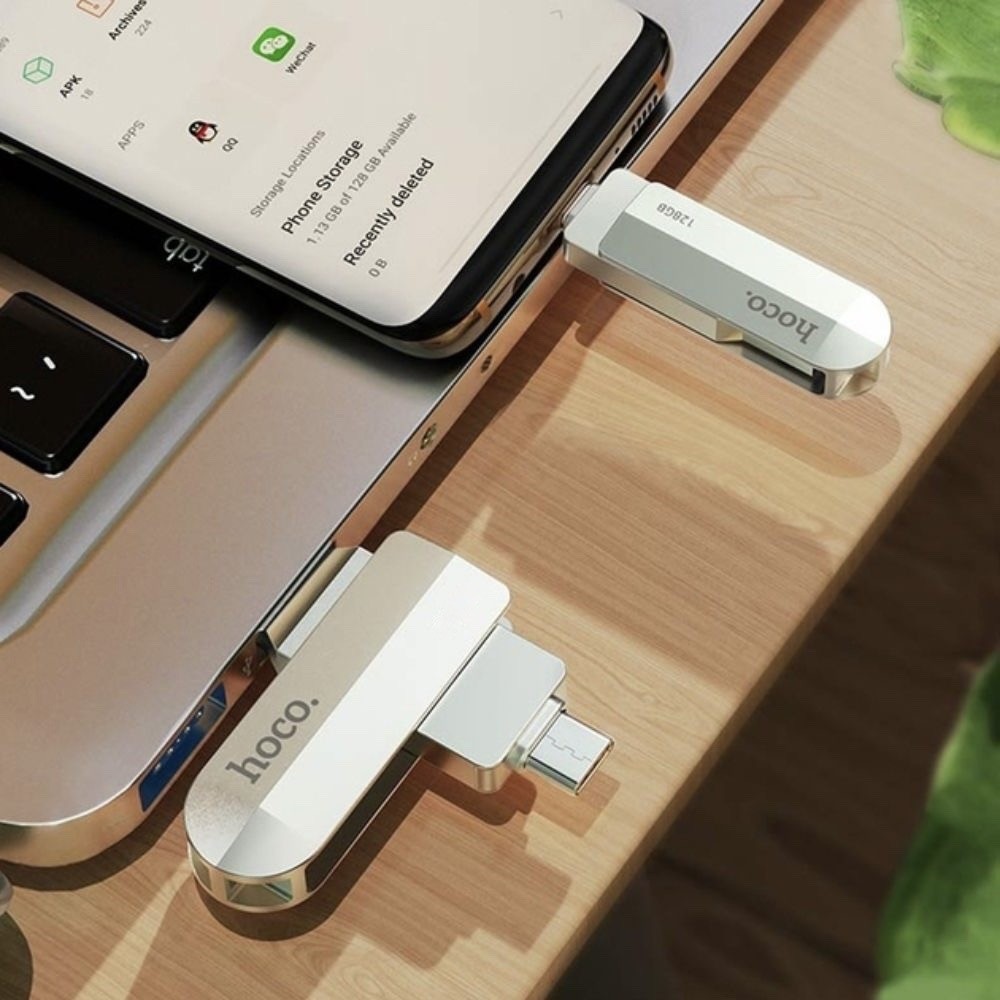Hoco UD10 Wise – فلاش ميموري 128GB USB 3.0 بمنفذي USB-A وType-C