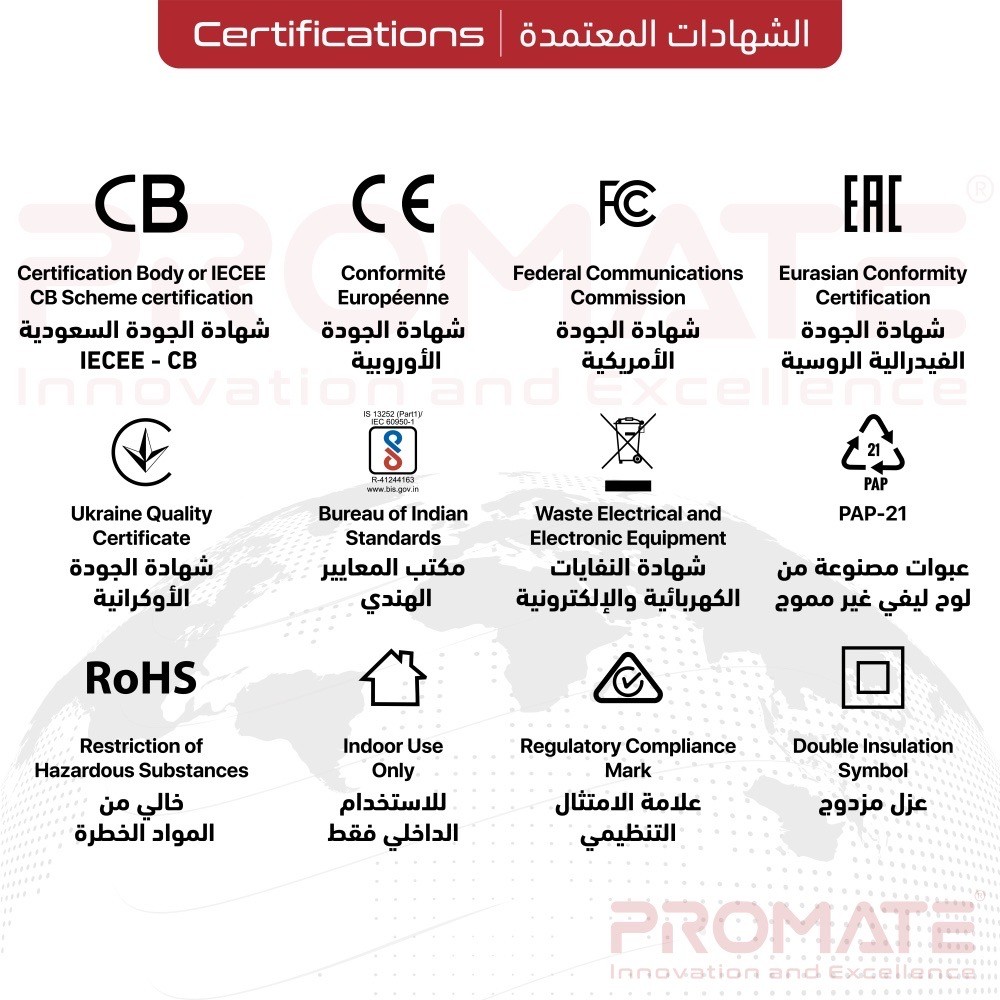 شاحن ومقبس كهربائي متعدد الوظائف مع كابل مدمج USB-C من PROMATE