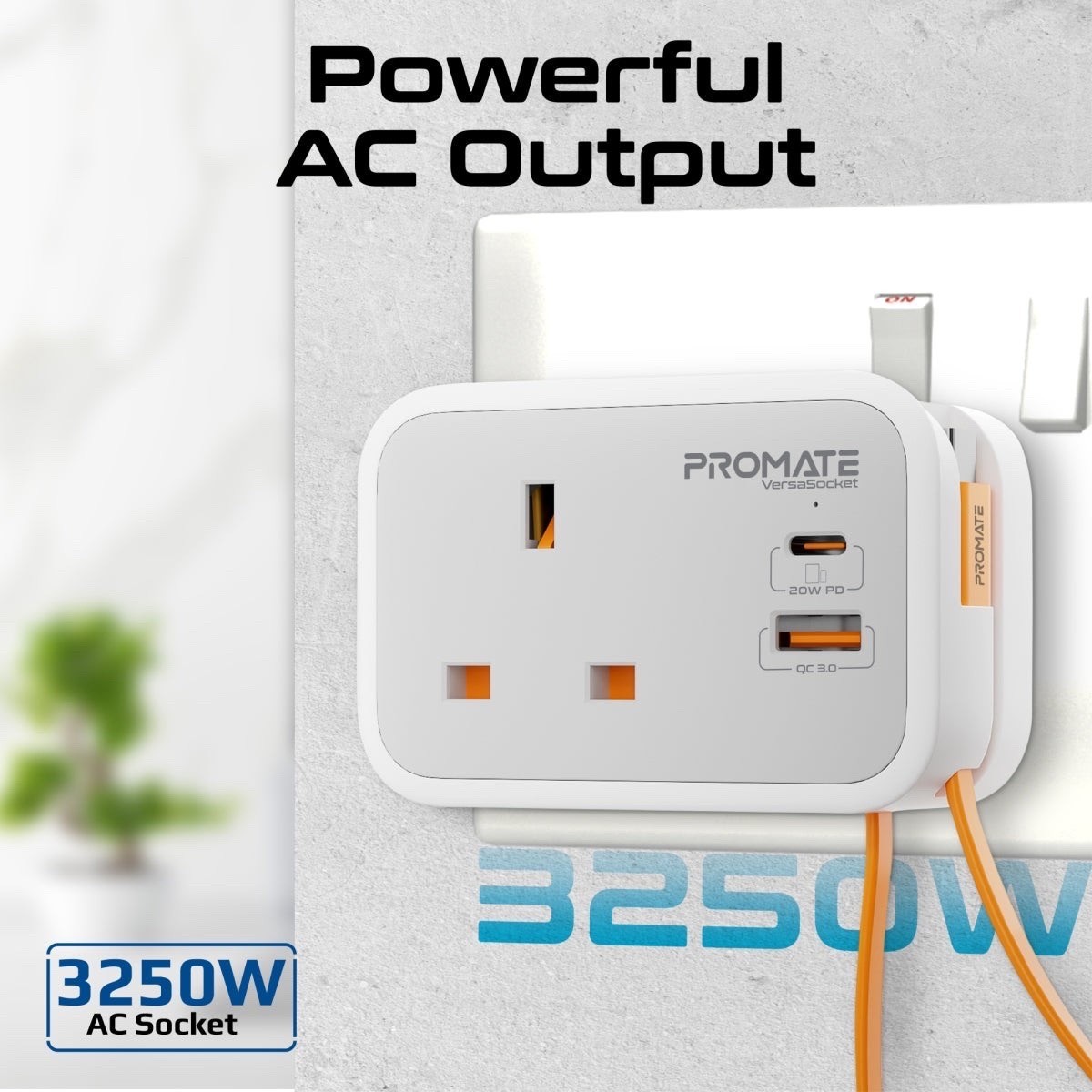 شاحن ومقبس كهربائي متعدد الوظائف مع كابل مدمج USB-C من PROMATE