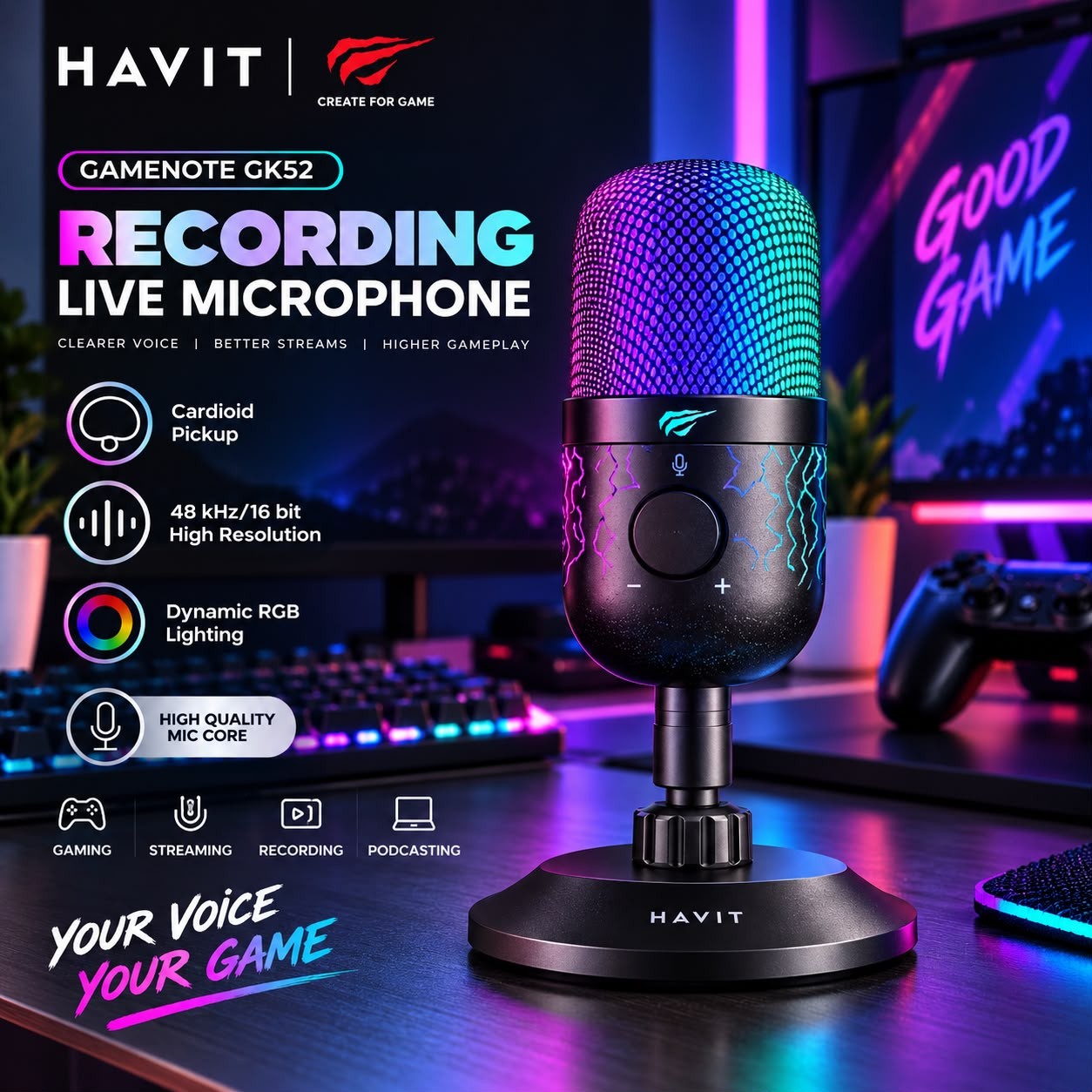 ميكروفون Havit GK52 Live - أسود