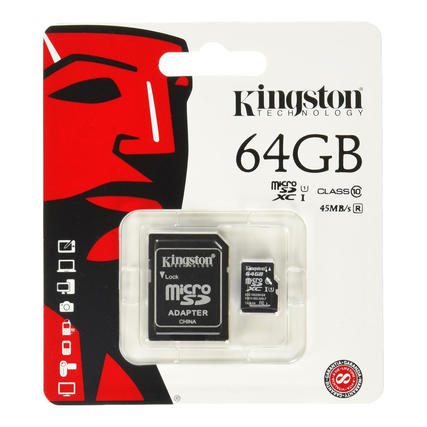 بطاقة ذاكرة Kingston 64GB MicroSD XC Memory Card - Class 10 80MB/s R